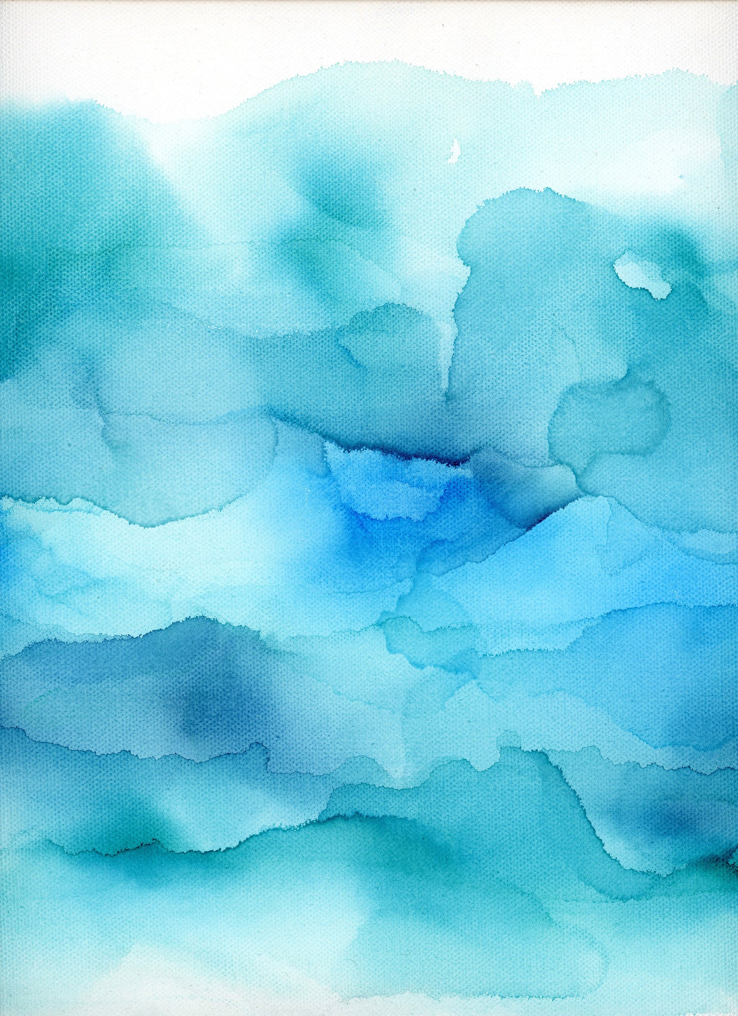 Closeup of painting details showing some of the blue hues, canvas texture, and fades.