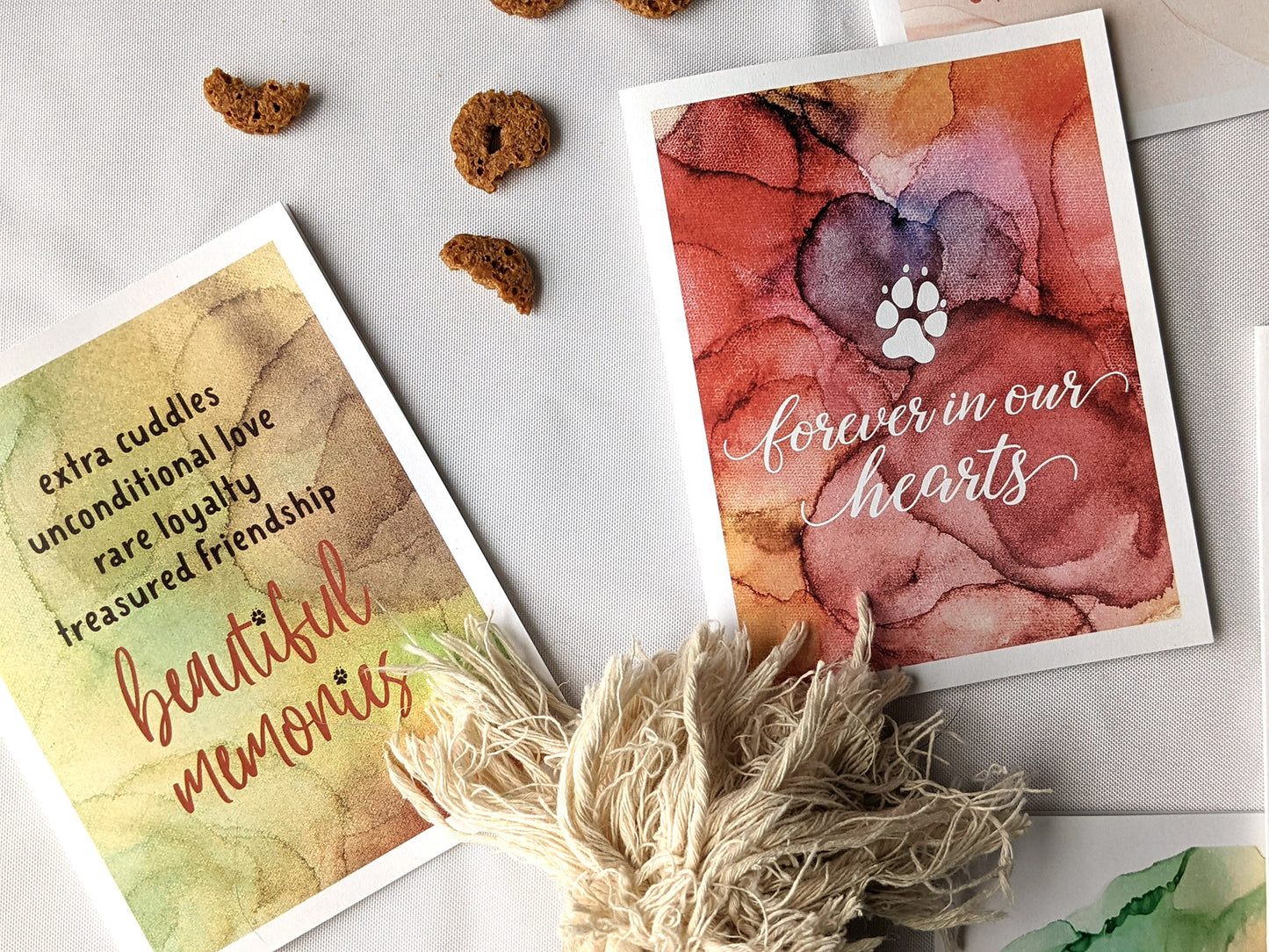 View from above of greeting card next to another from the collection.
