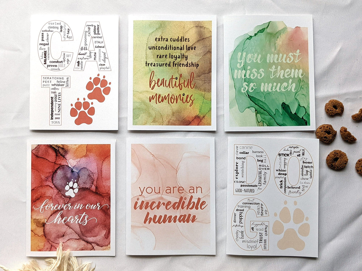 6 greeting cards arranged in a 2x3 grid on a white background.