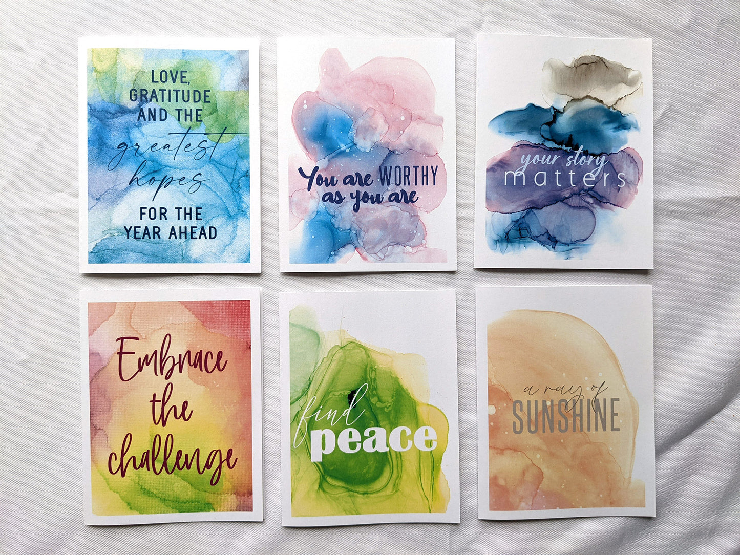6 greeting cards arranged in a 2x3 grid on a white background.