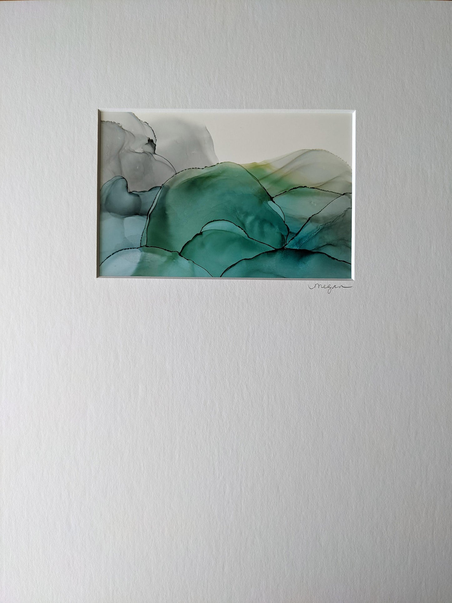 Painting shown with white mat.
