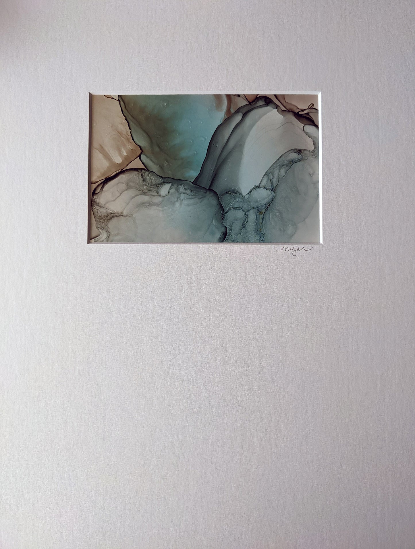 Painting shown with white mat.