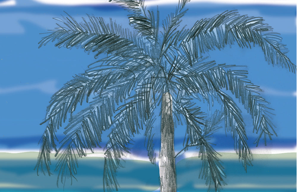 Zoomed in detail of pencil drawing and digital painting background.