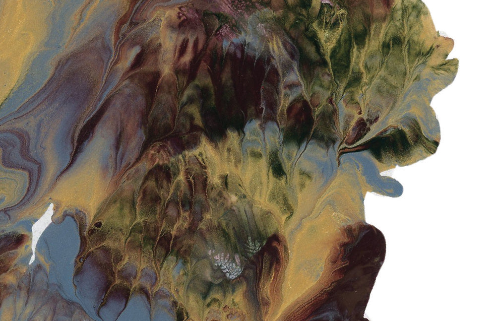 Zoomed in detail of hand painted flowers and greenery.