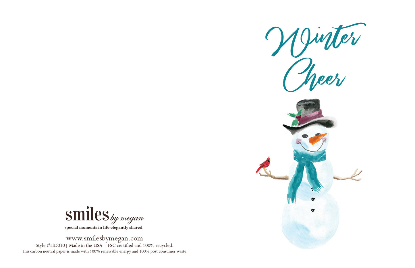 Open greeting card showing the back and front of the card.
