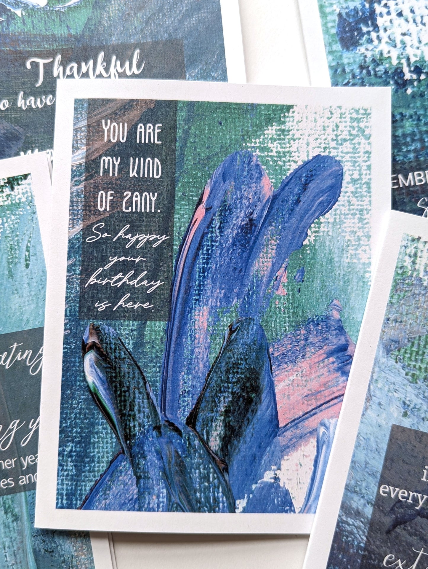 Lifestyle shot with close up of greeting card.