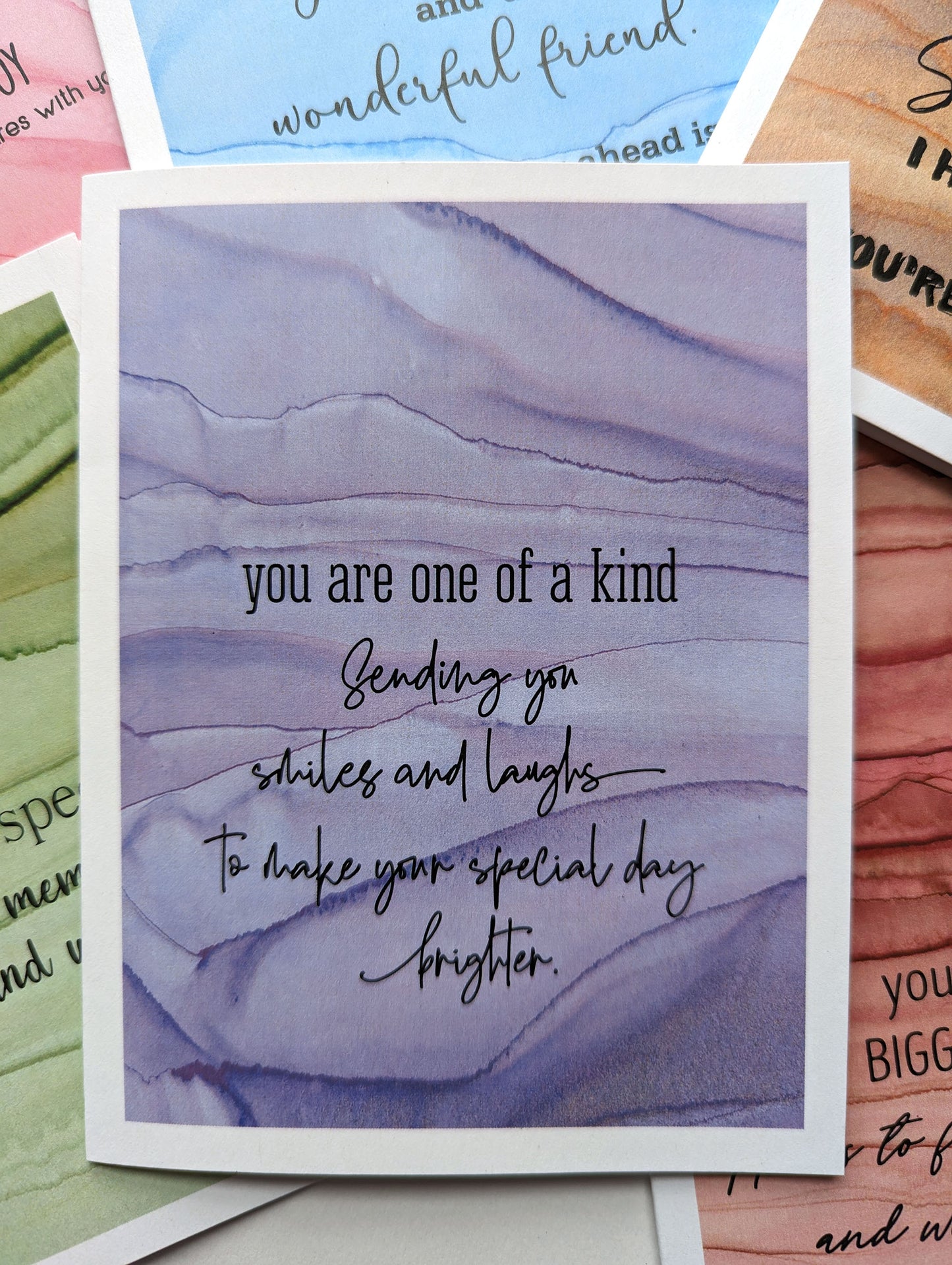 Lifestyle shot with close up of greeting card.