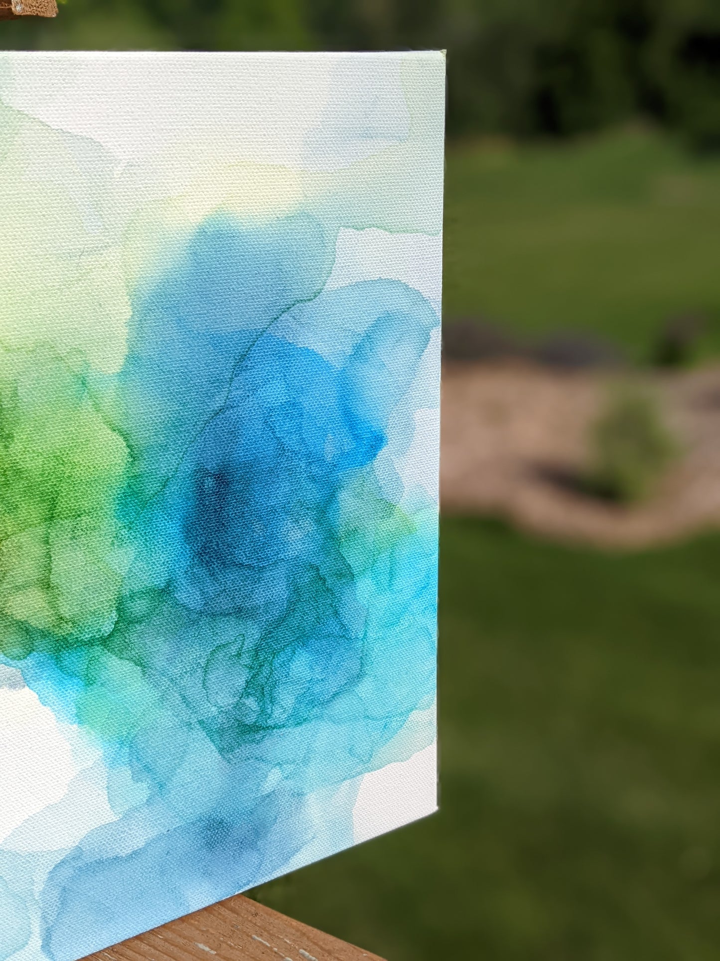 Zoomed in detail of painting outdoors.