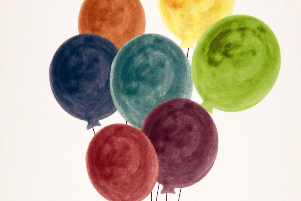 Zoomed in detail of hand painted balloons.