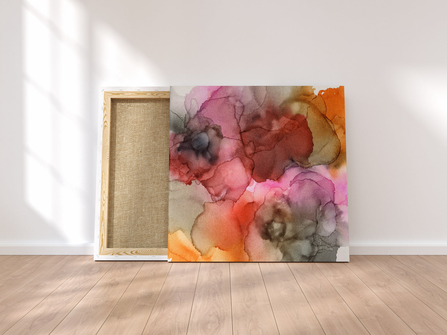 Digital mockup of Endurance leaning on a wood floor against a white wall with shadows cast and light from a window.