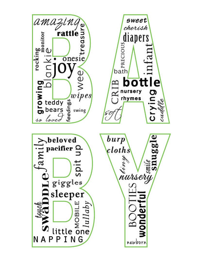 Zoomed in detail of baby words.