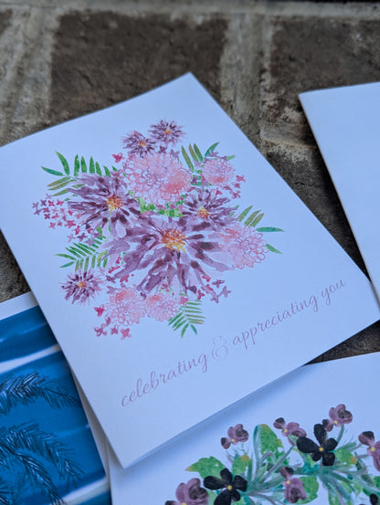 pansies floral wreath greeting card | I appreciate you | empathetic wishes | speedy recovery wishes