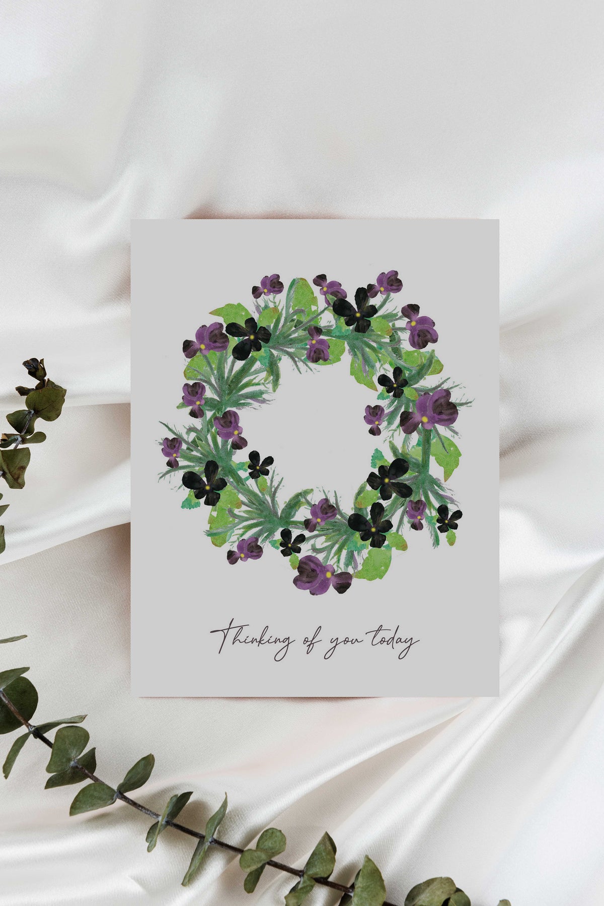 pansies floral wreath greeting card | I appreciate you | empathetic wishes | speedy recovery wishes