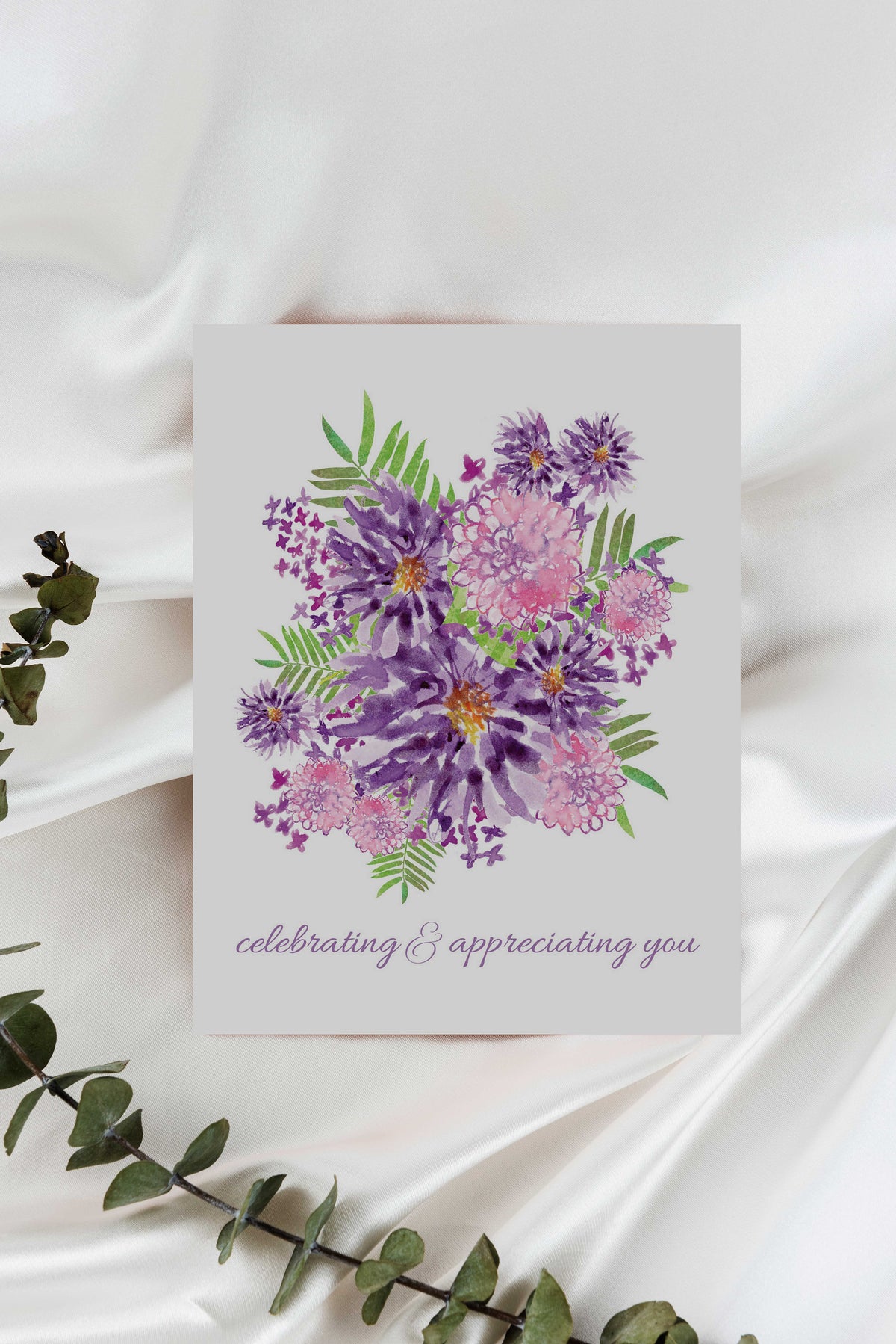 happy anniversary wishes for friends | speedy recovery wishes | purple flowers and pink flowers greeting card
