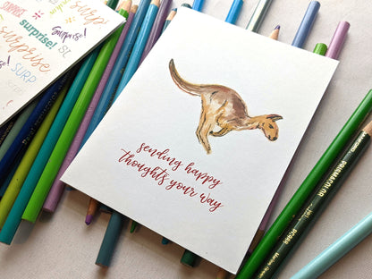 birthday wishes for coworker | kangaroo sending happy thoughts greeting card